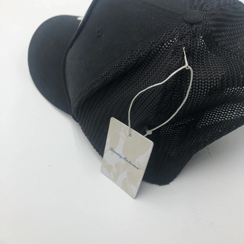 NWT Tommy Bahama‎ Golf Cap Snap Back Adjustable Black Vented Golfing Front Patch
